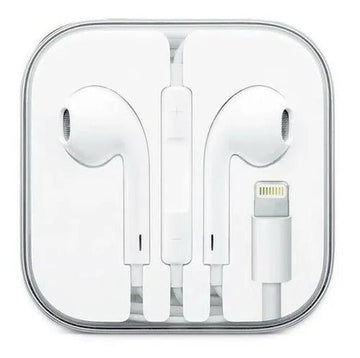 Auriculares blancos para iphone lightning en una caja para guardarlos
