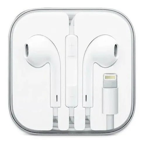 Auriculares blancos para iphone lightning en una caja para guardarlos