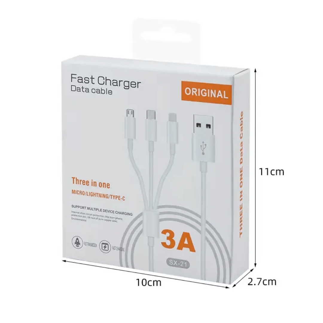 Cable de Carga 3 en 1 Micro USB + Lightning + USB C a USB