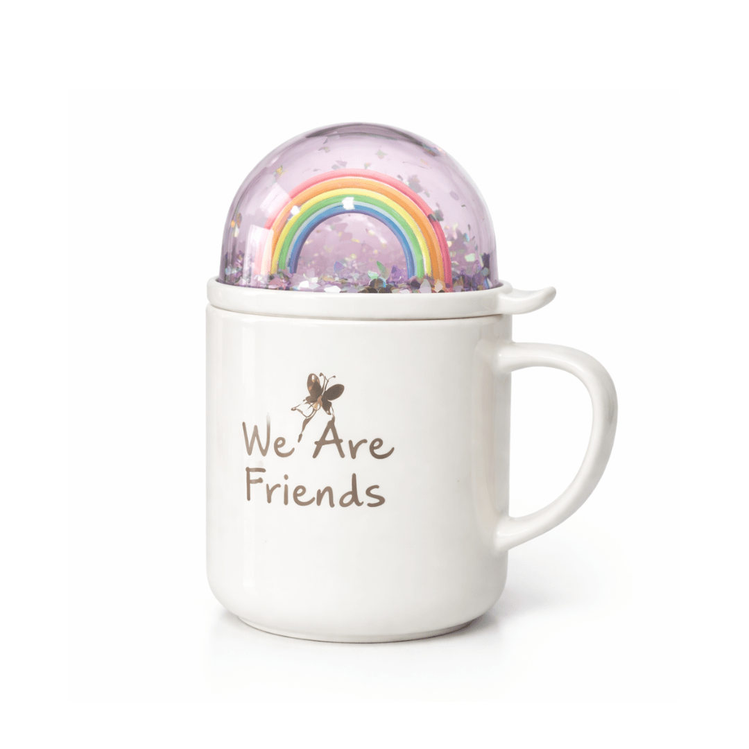 Taza Cerámica con tapa de Arcoíris.