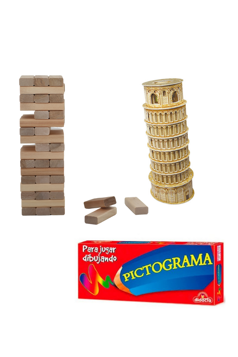 Kit de juegos clasico Jenga + Puzzle 3d + Pictograma