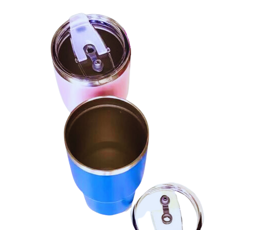 Taza o vaso metálico térmico de Acero Inoxidable pintada con tapa